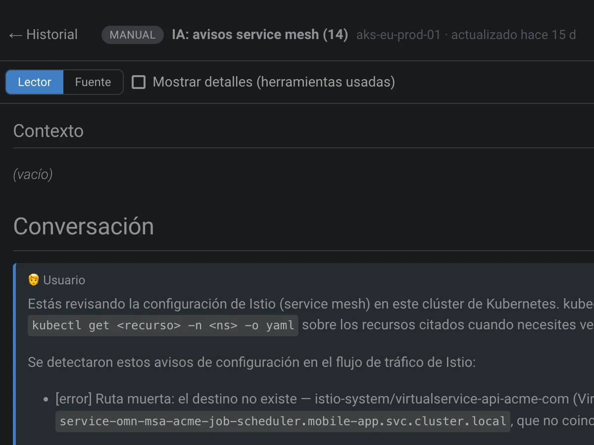 Visor de un análisis de IA guardado